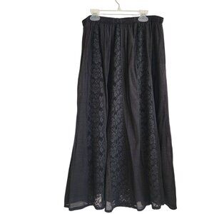 Black Lace Embellished Midi Skirt With Elastic Waistband By N Touch